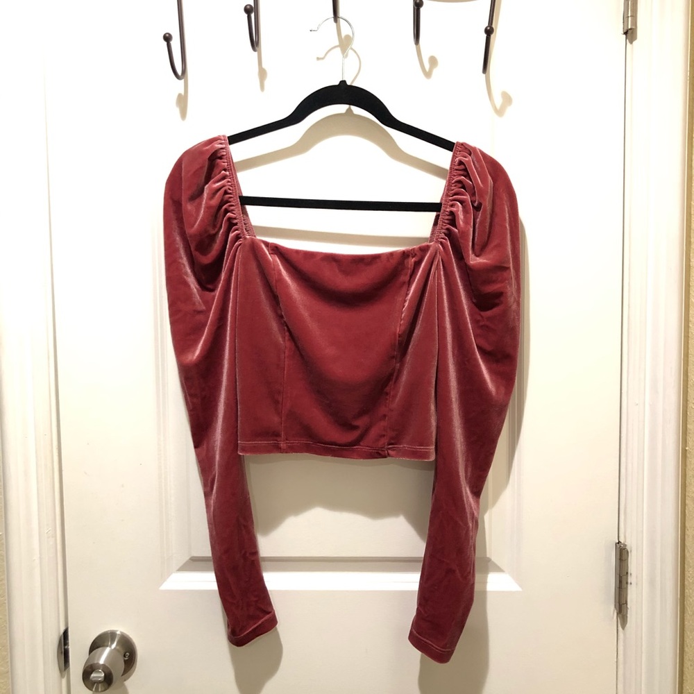Forever 21 Velvet Puff Sleeve Cropped Top